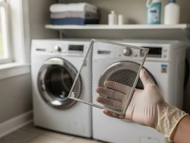 Swampscott Dryer Vent Cleaning specialist performing detailed lint trap cleaning service in Swampscott