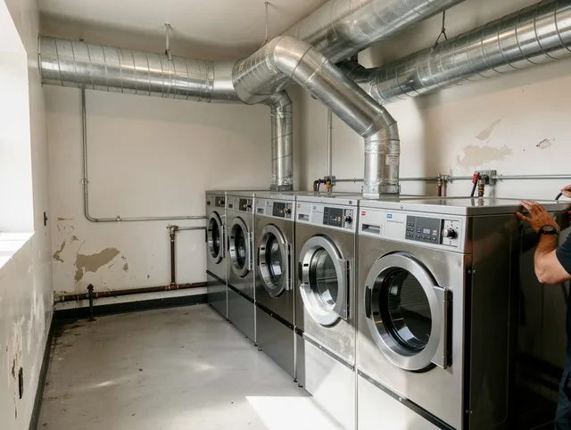 Swampscott Dryer Vent Cleaning team performing large-scale commercial dryer vent cleaning in Swampscott