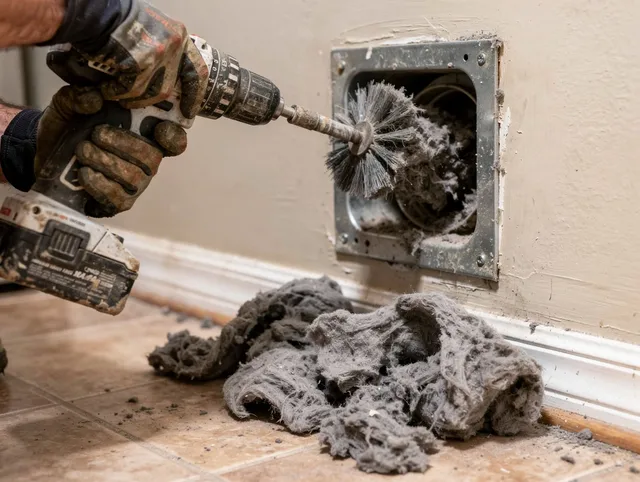 Certified Swampscott Dryer Vent Cleaning technician performing dryer vent cleaning in Swampscott