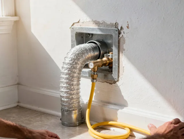 Swampscott Dryer Vent Cleaning certified technician performing specialized gas dryer vent cleaning in Swampscott
